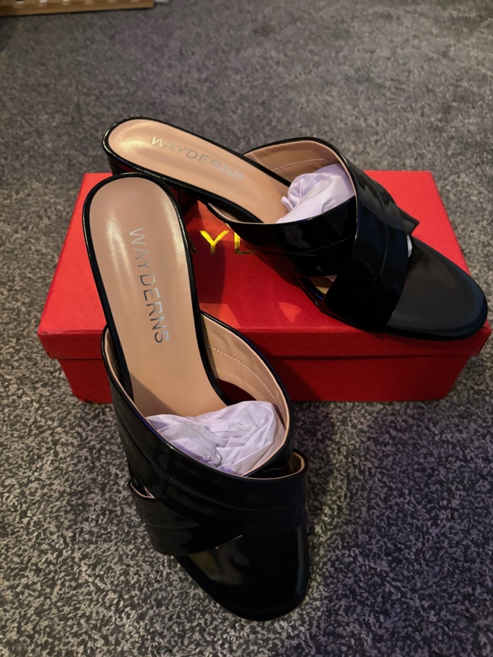 Women's Black Patent Slide Sandal with Heel